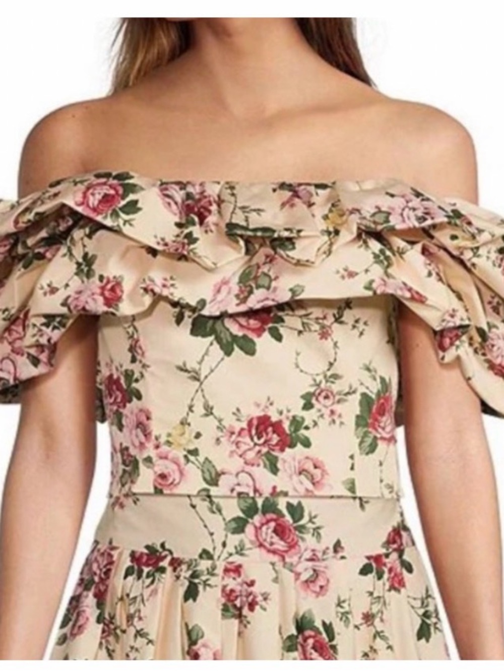 ANTONIO MELANI Cream Floral Maxi Dress with Pink Rose Print (2 piece set) - Picture 3 of 16